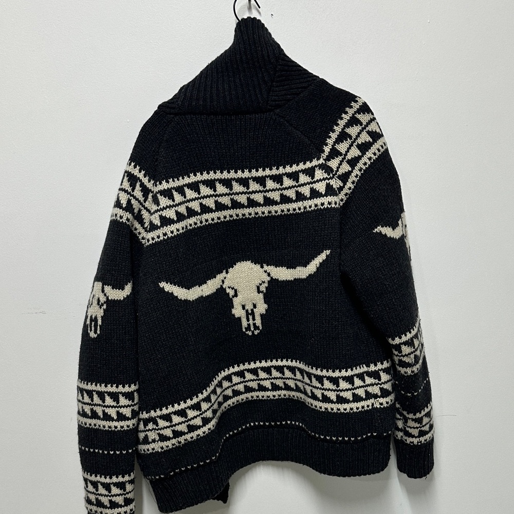 Schott NYC Gray Bull Skull Zip-Up Sweater Sz M - Picture 3 of 3